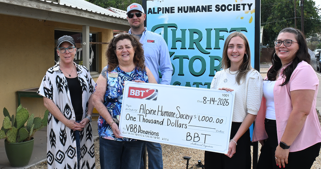 Alpine Humane Society receives check from BBT.