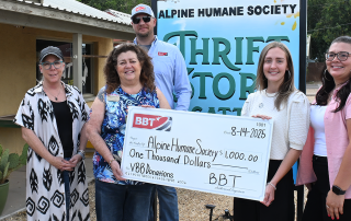 Alpine Humane Society receives check from BBT.